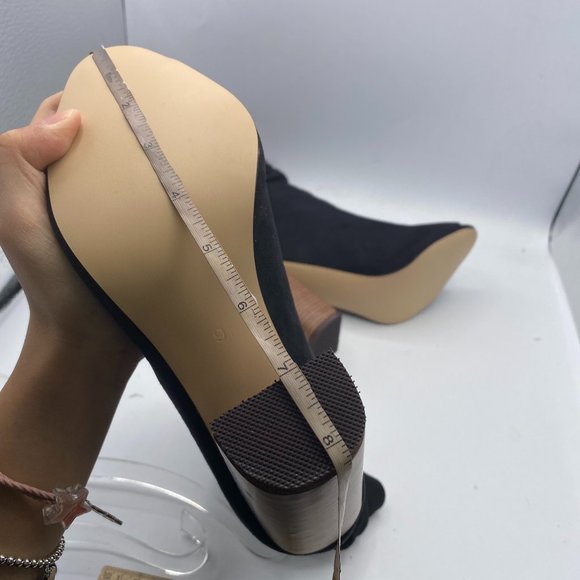 FSJ Black Stylish Peep Toe Slouch Chunky Stacked Heels Ankle Boots - Picture 10 of 13